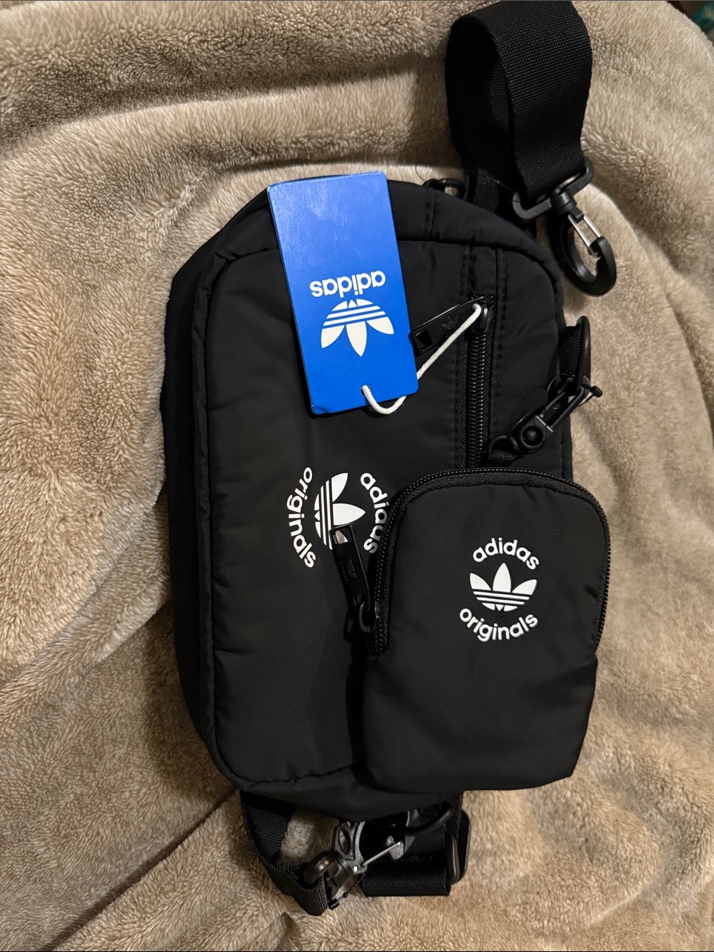 adidas Originals Black Nylon Sling Bag with White Logo